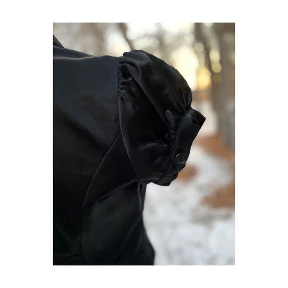 Black Satin Ruffle Bolo Jacket Shrug Y2K - Picture 5 of 11